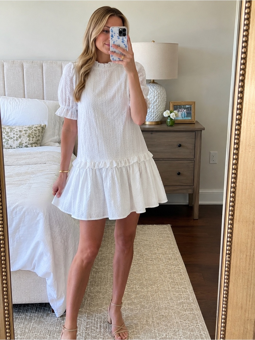 B Darlin White Eyelet Ruffle Short Sleeve Dress